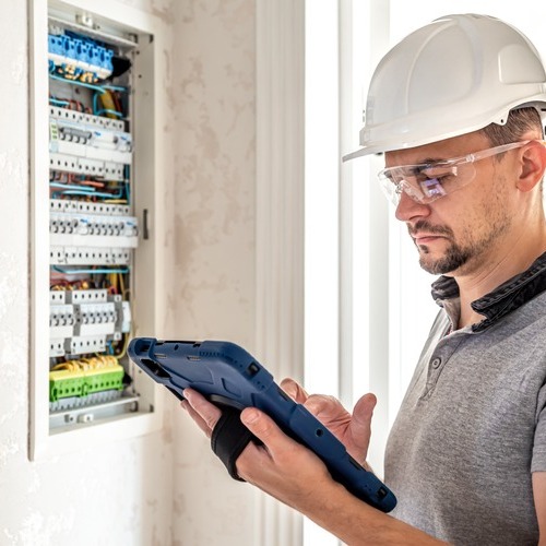 A Technician Checks a Circuit Control Board.